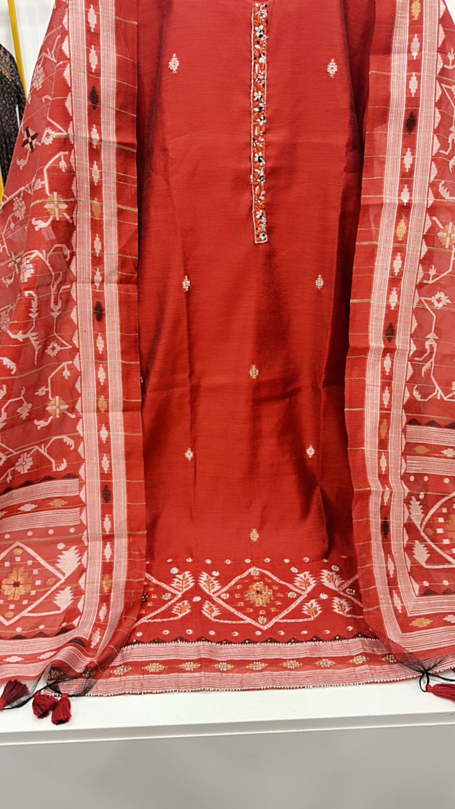 Gorgeous silk suit with full woven dupatta