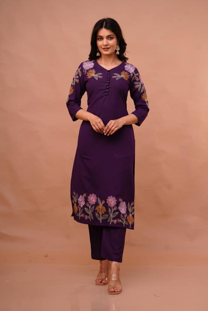 Premium cotton embroidered suit set