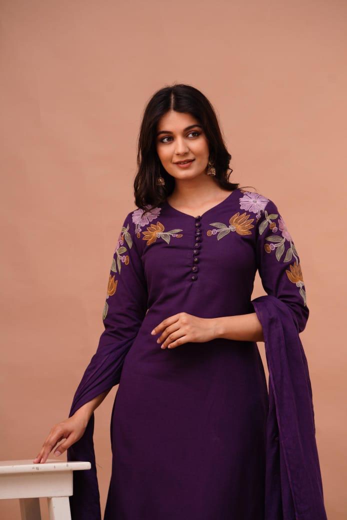 Premium cotton embroidered suit set