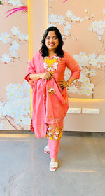 Embroidered Mul chanderi suit set