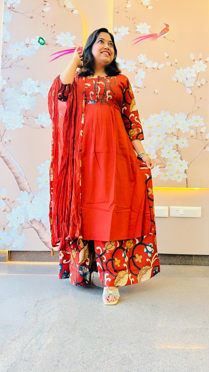 Gorgeous cotton kalamkari plazzo set