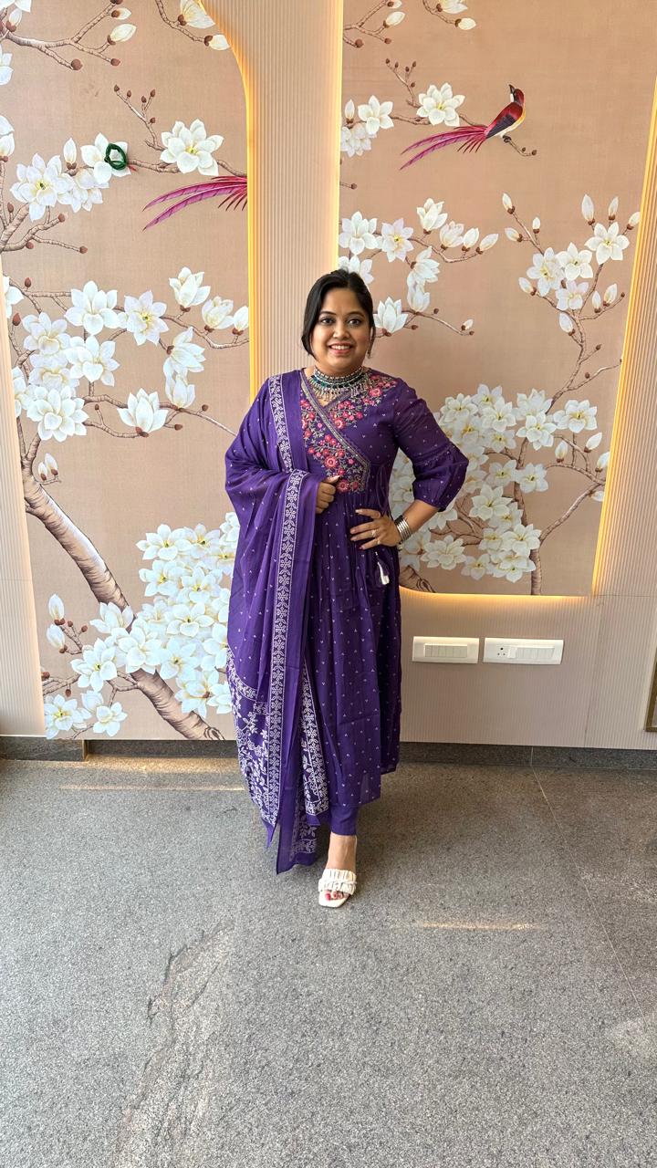 Pure cotton angrakha embroidery Mul cotton lining full suit