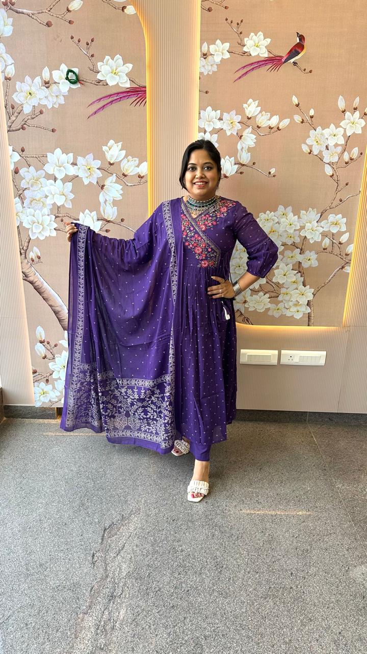 Pure cotton angrakha embroidery Mul cotton lining full suit