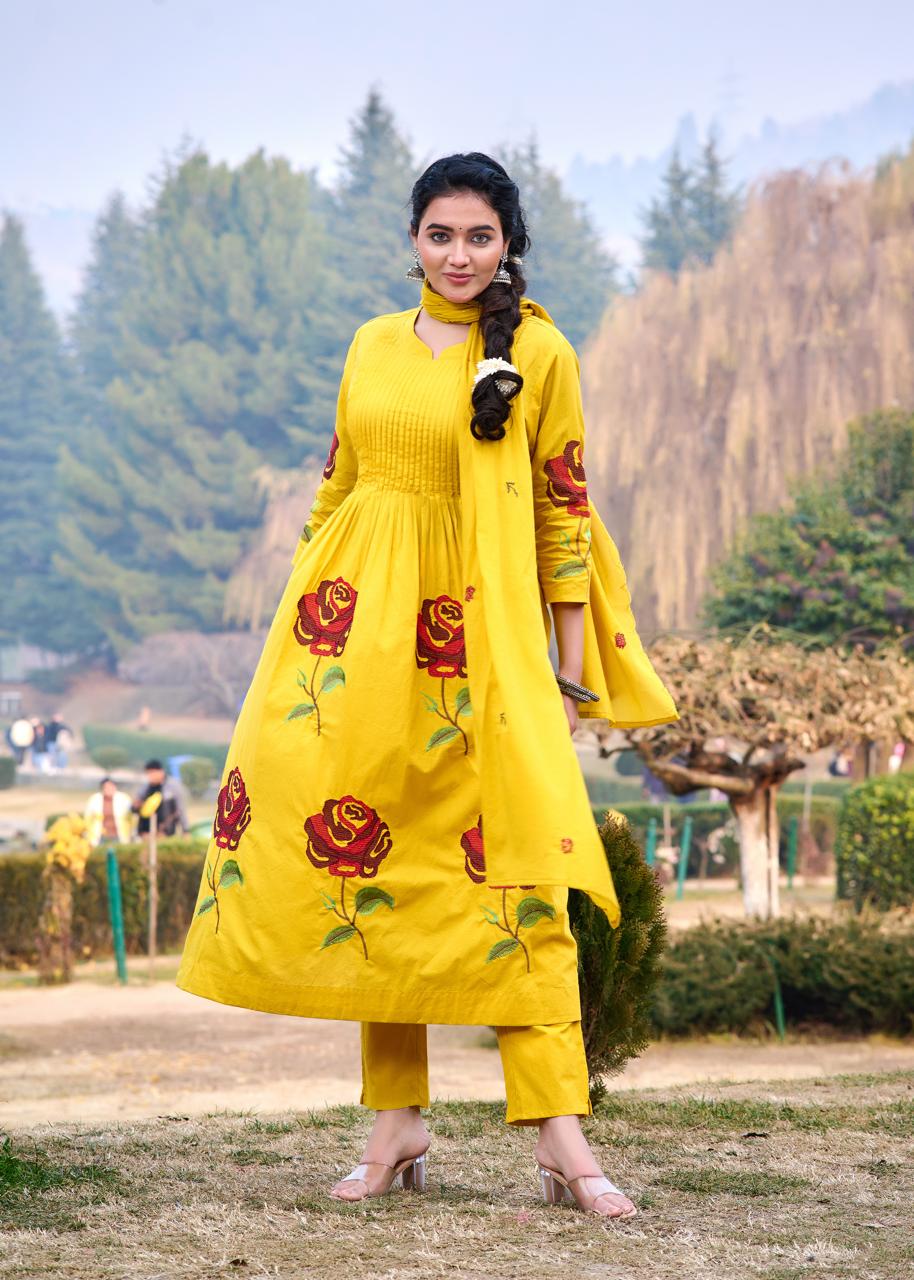 Cross stitched embroidered pure cotton suit