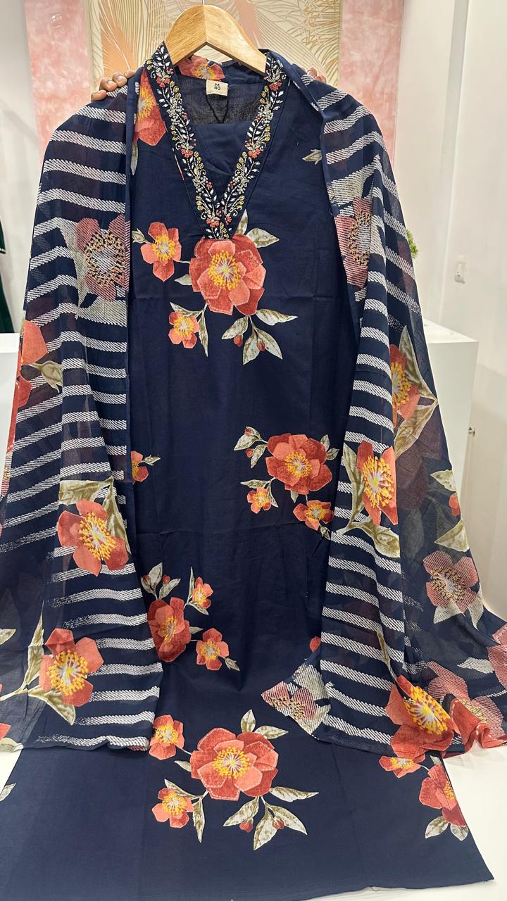 Pure cotton V neck suit set