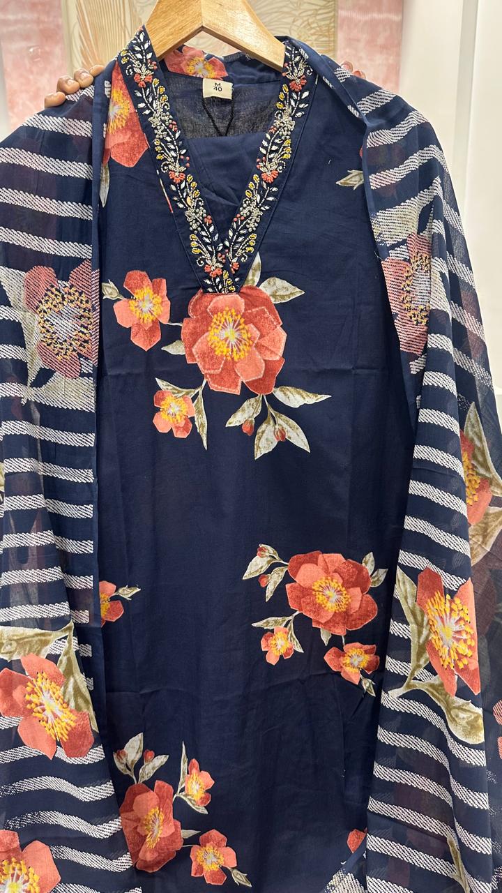 Pure cotton V neck suit set