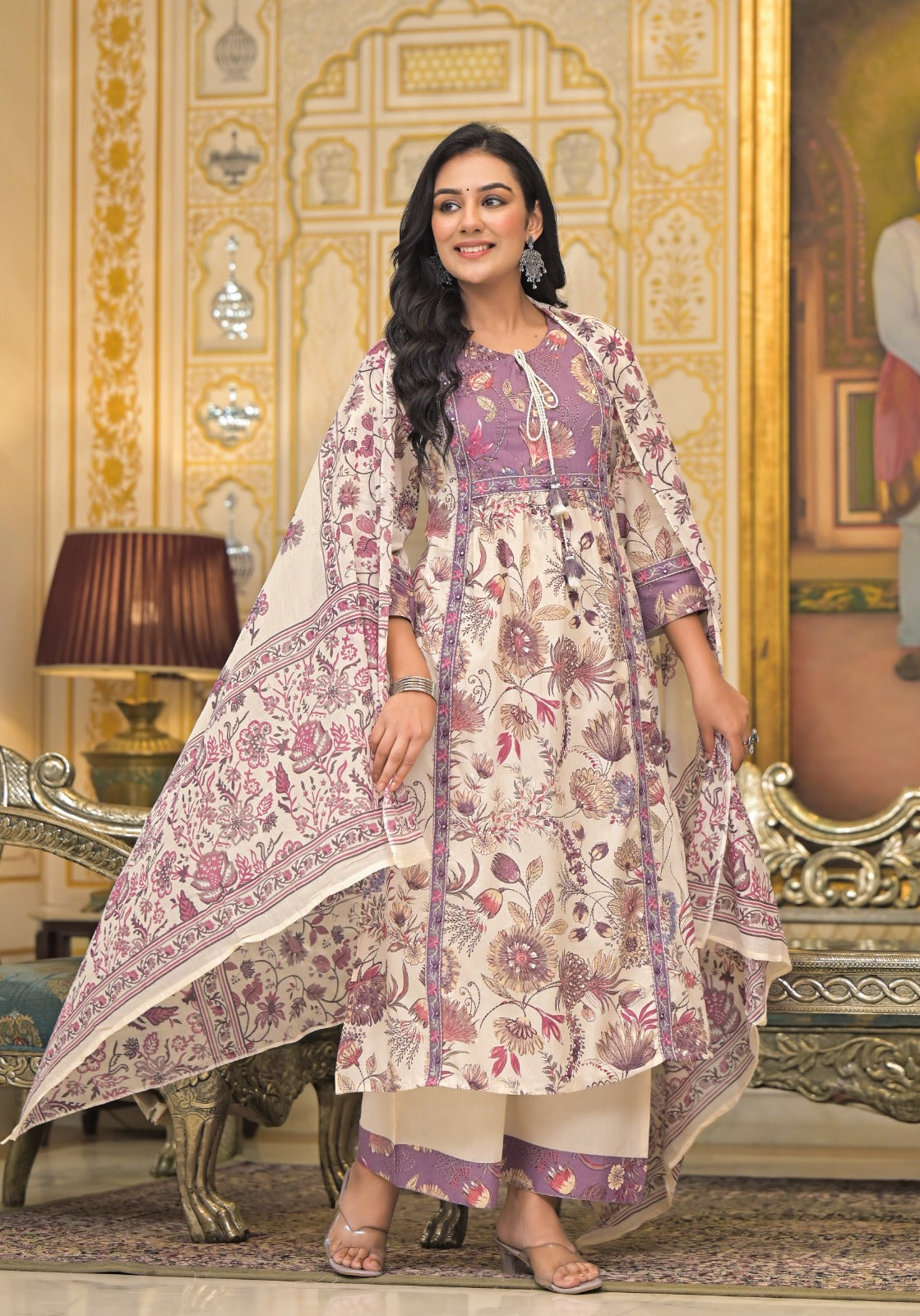 Premium cotton suit set paired with pretty yoke