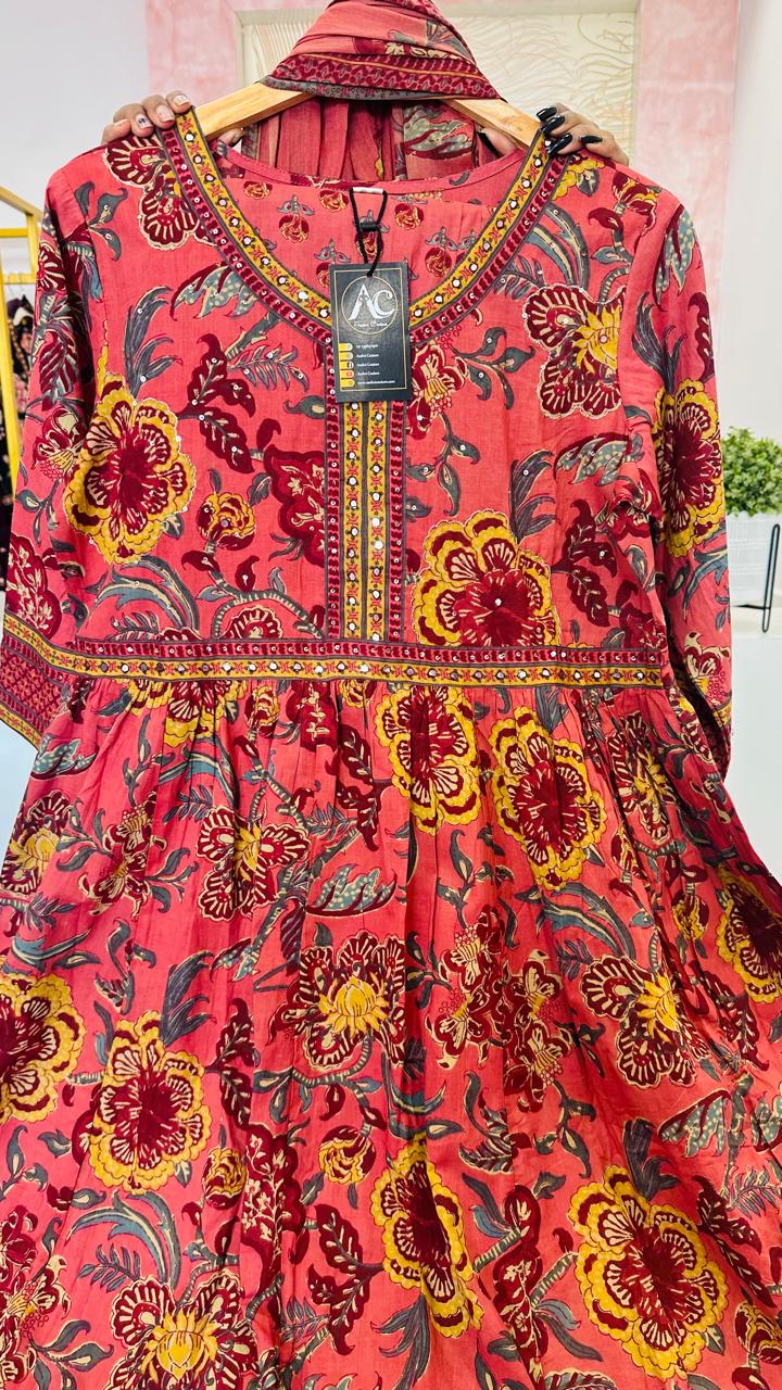 Pure cotton Anarkali suit set