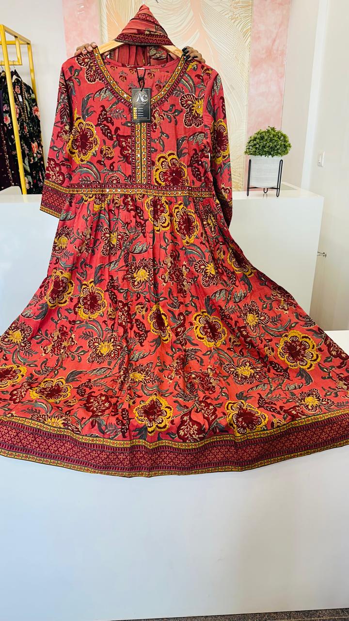 Pure cotton Anarkali suit set