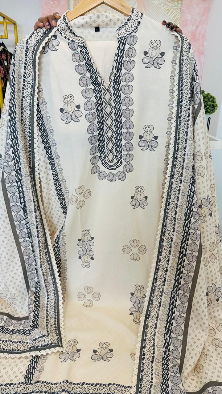 Premium cotton suit set paired with pretty dupatta