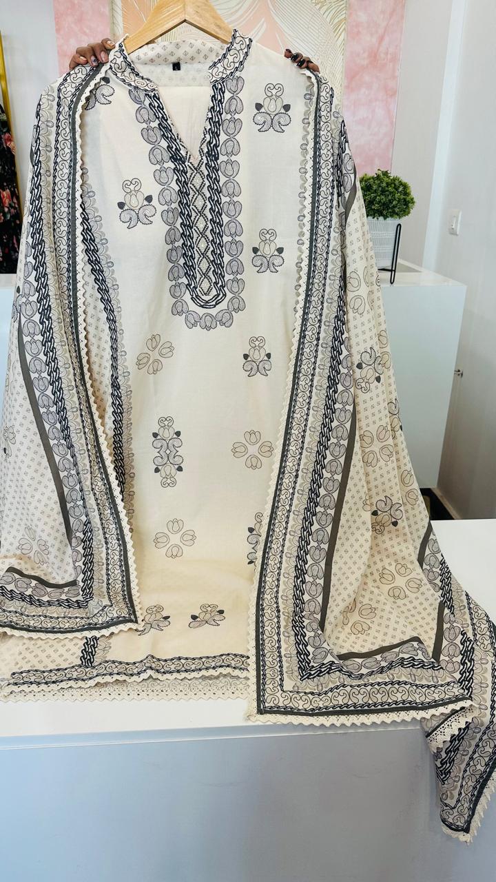 Premium cotton suit set paired with pretty dupatta