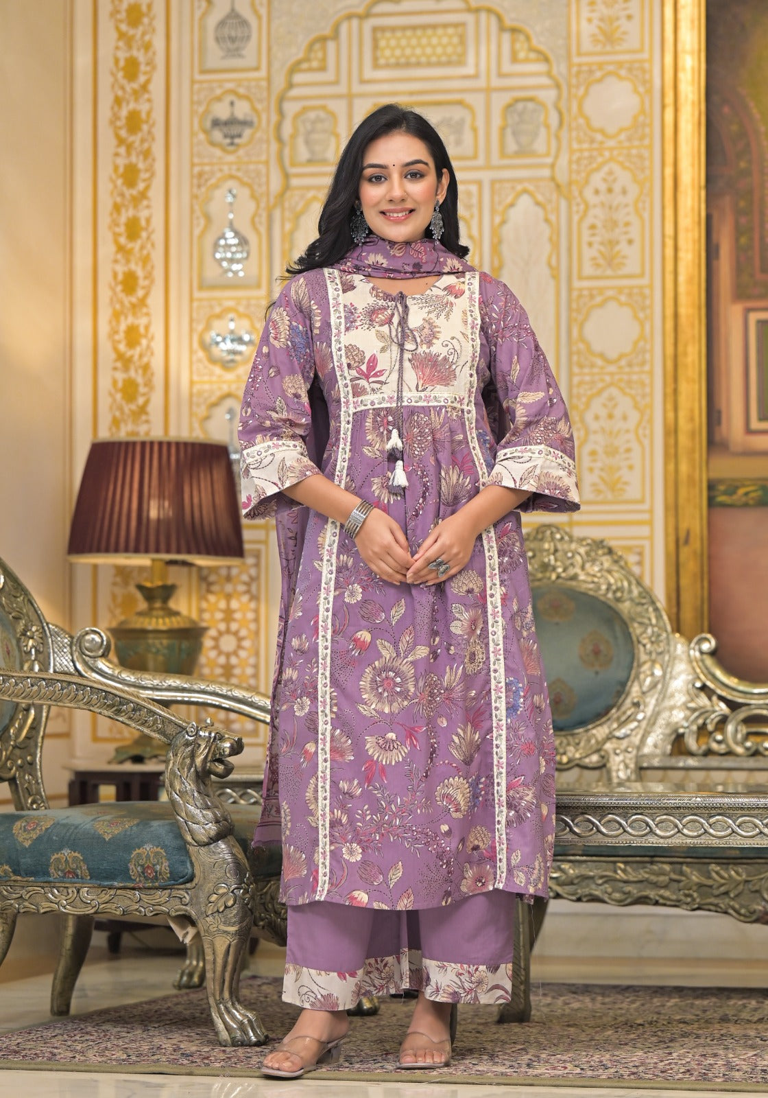 Premium cotton suit set paired with pretty yoke