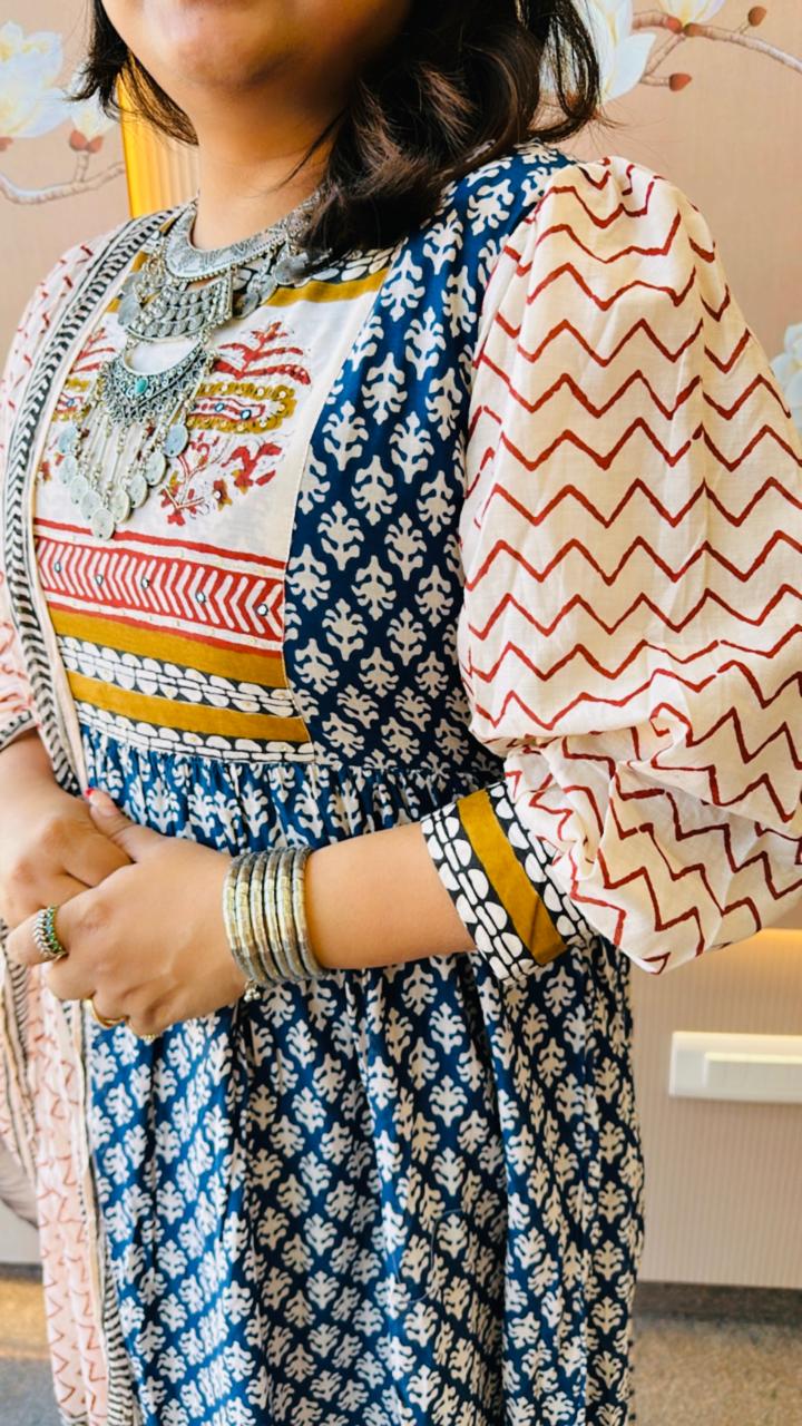 Gorgeous beauty lining cotton suit set in blue