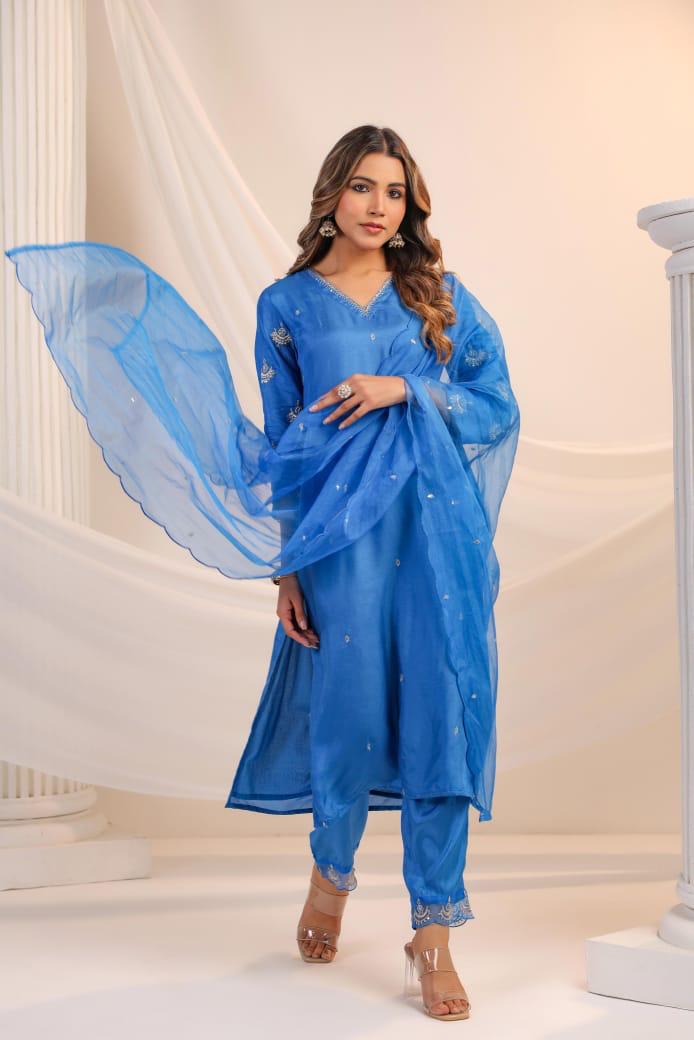 Pretty Russian silk full zari embroidery suit set