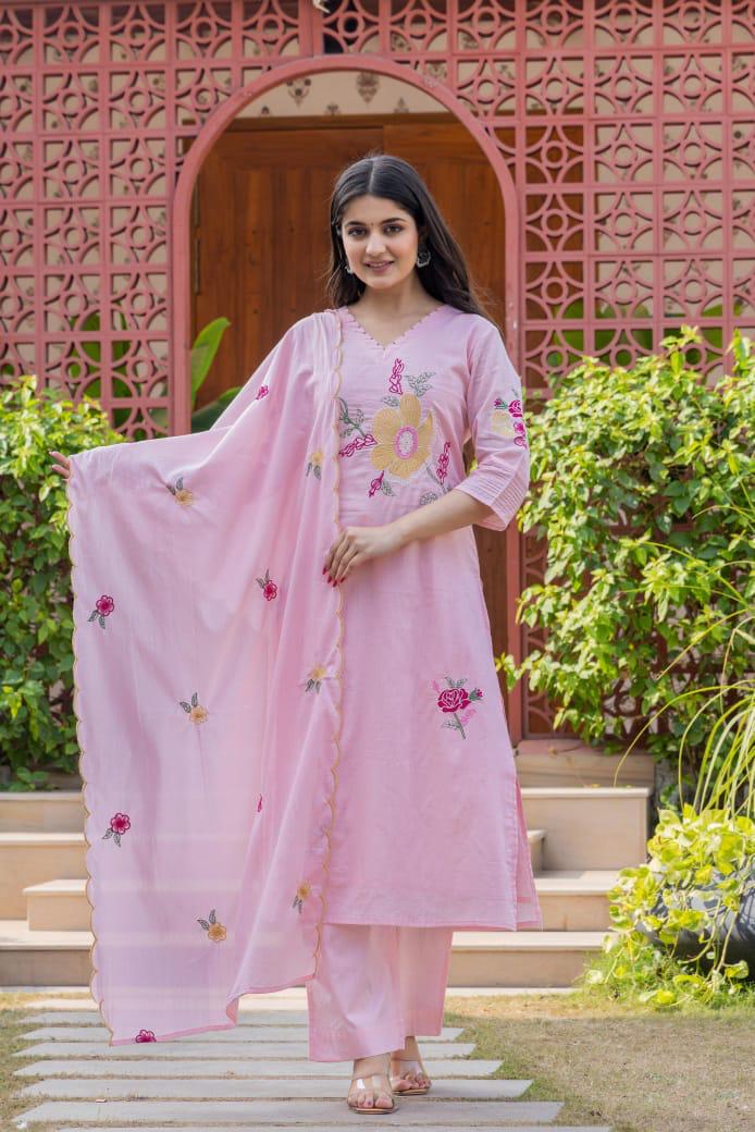 Pure cotton embroidered lining suit set
