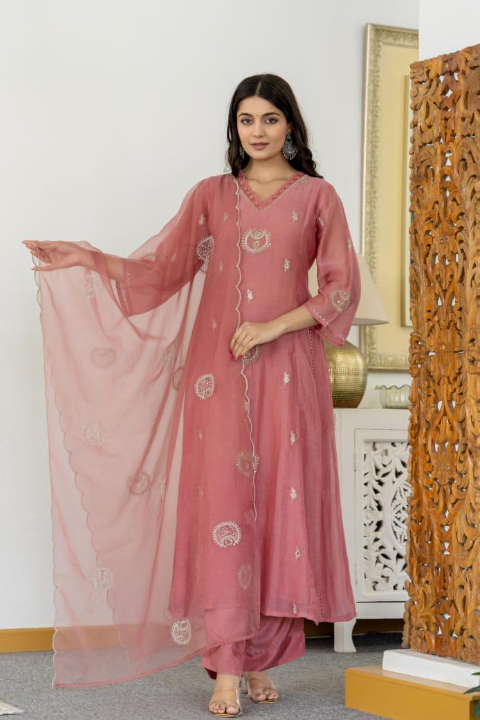 Mul chanderi Zari detailing lining full suit set