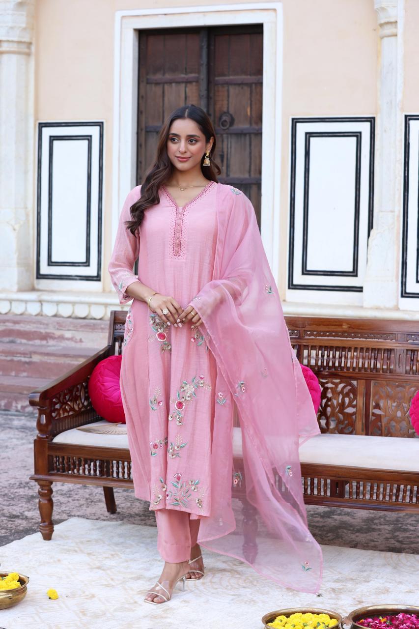 Premium Mul chanderi lining suit set with designer pocket