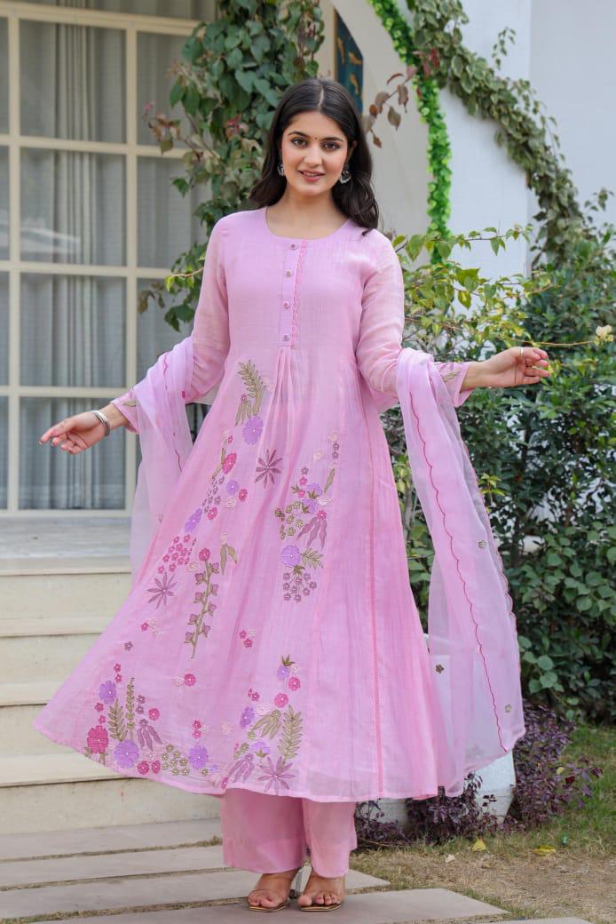 Premium Mul chanderi lining suit set with designer pocket