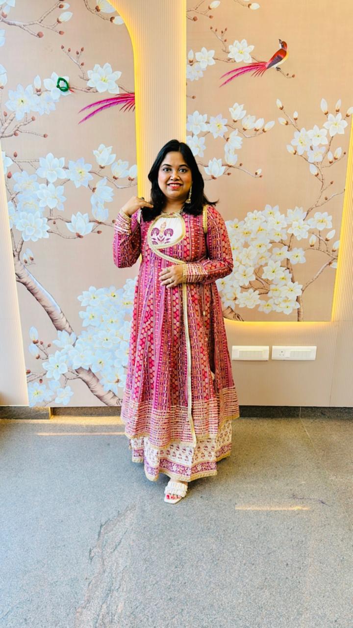 Premium cotton shrug Anarkali gown with all over gotta detailing