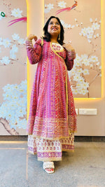 Premium cotton shrug Anarkali gown with all over gotta detailing