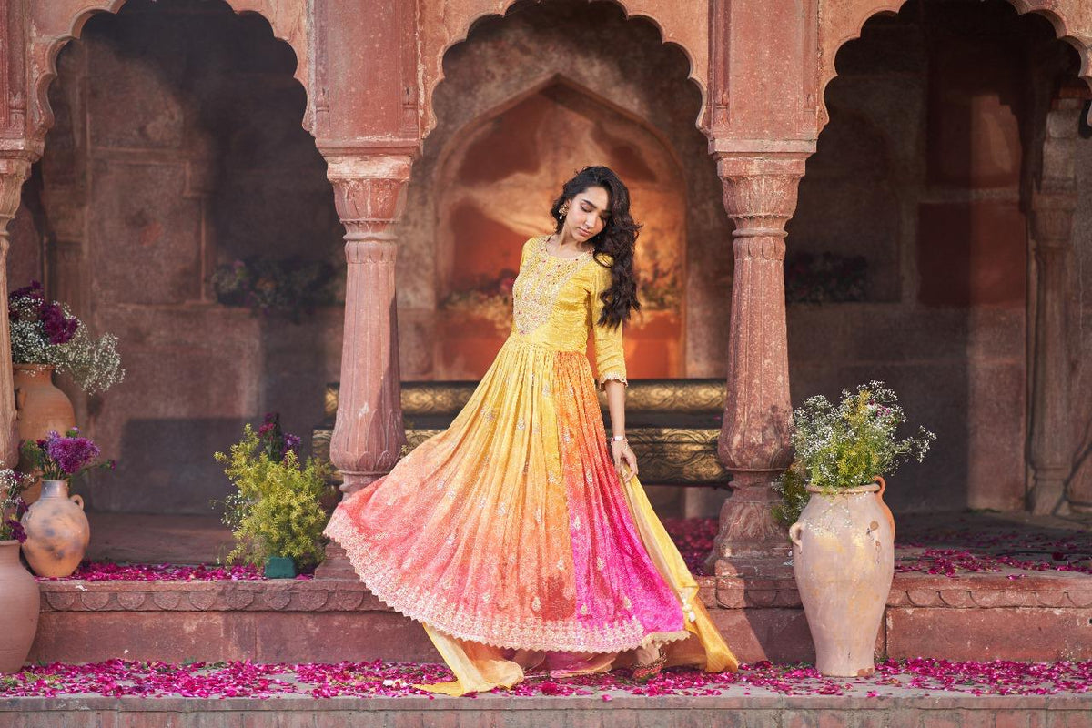 Pure crepe full lining Anarkali with heavy zari embroidered suit set