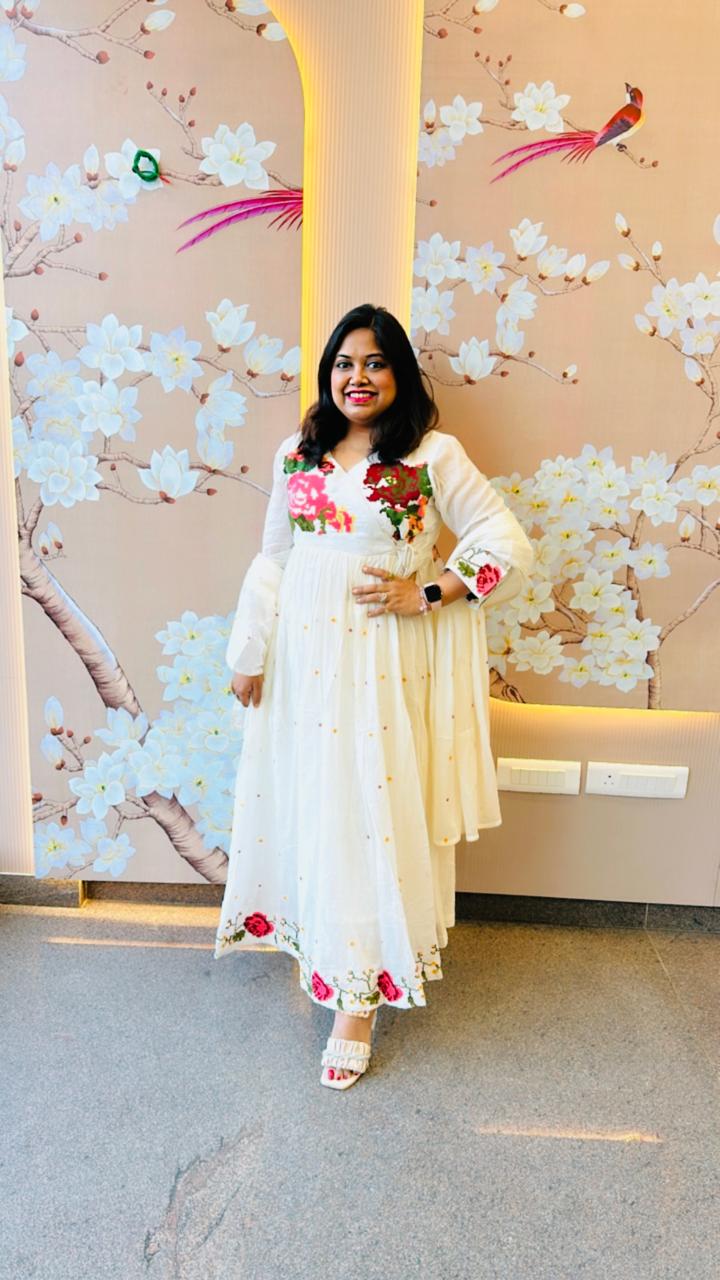 Pure Mul cotton lining angrakha pattern embroidered full suit set (better to opt a bigger size )