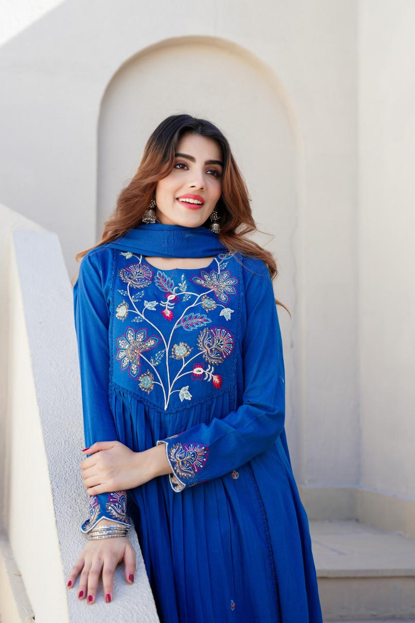 Restock !! Wow embroidered mul cotton Anarkali suit set ! Next week !!