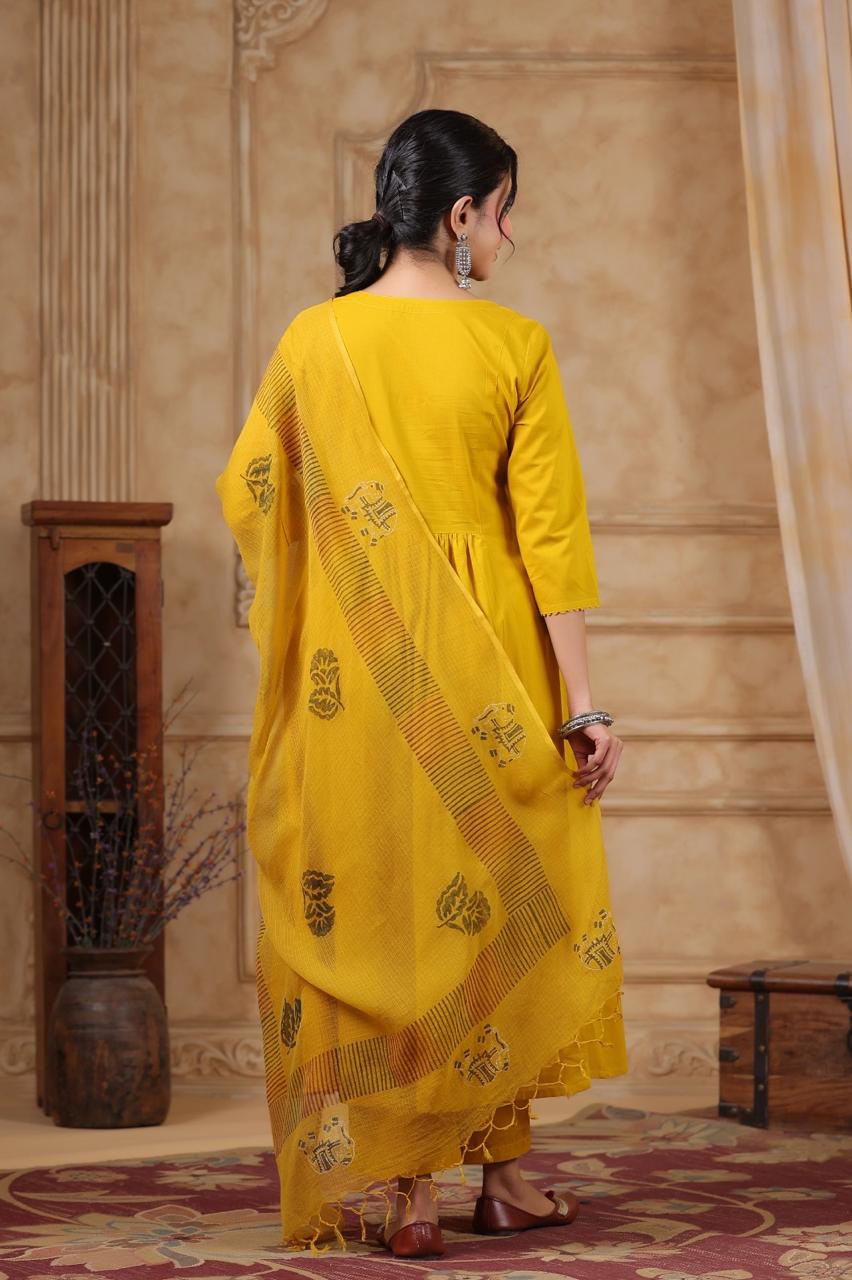 Pretty cotton full suit set with Kota doria suit