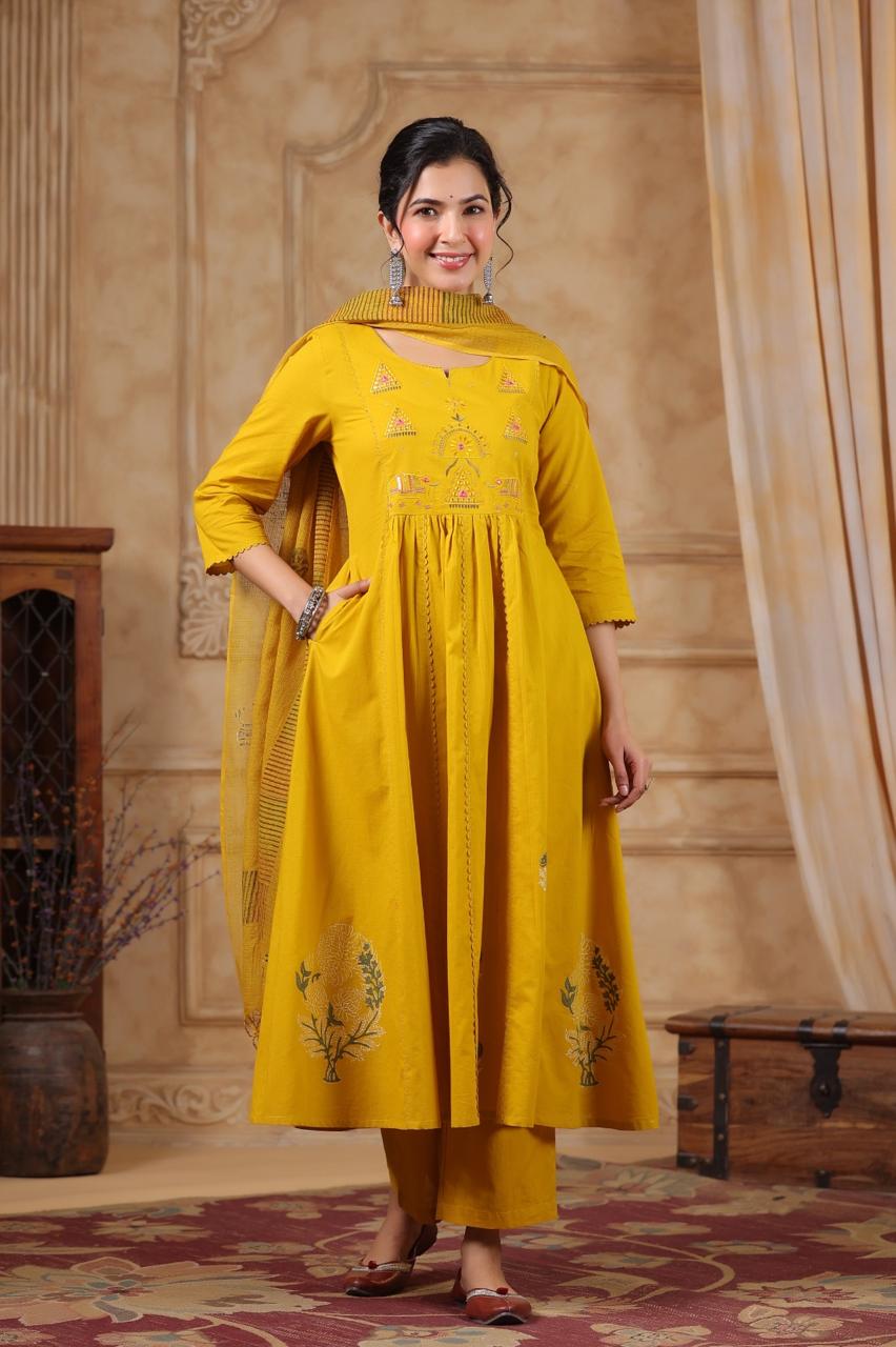 Pretty cotton full suit set with Kota doria suit