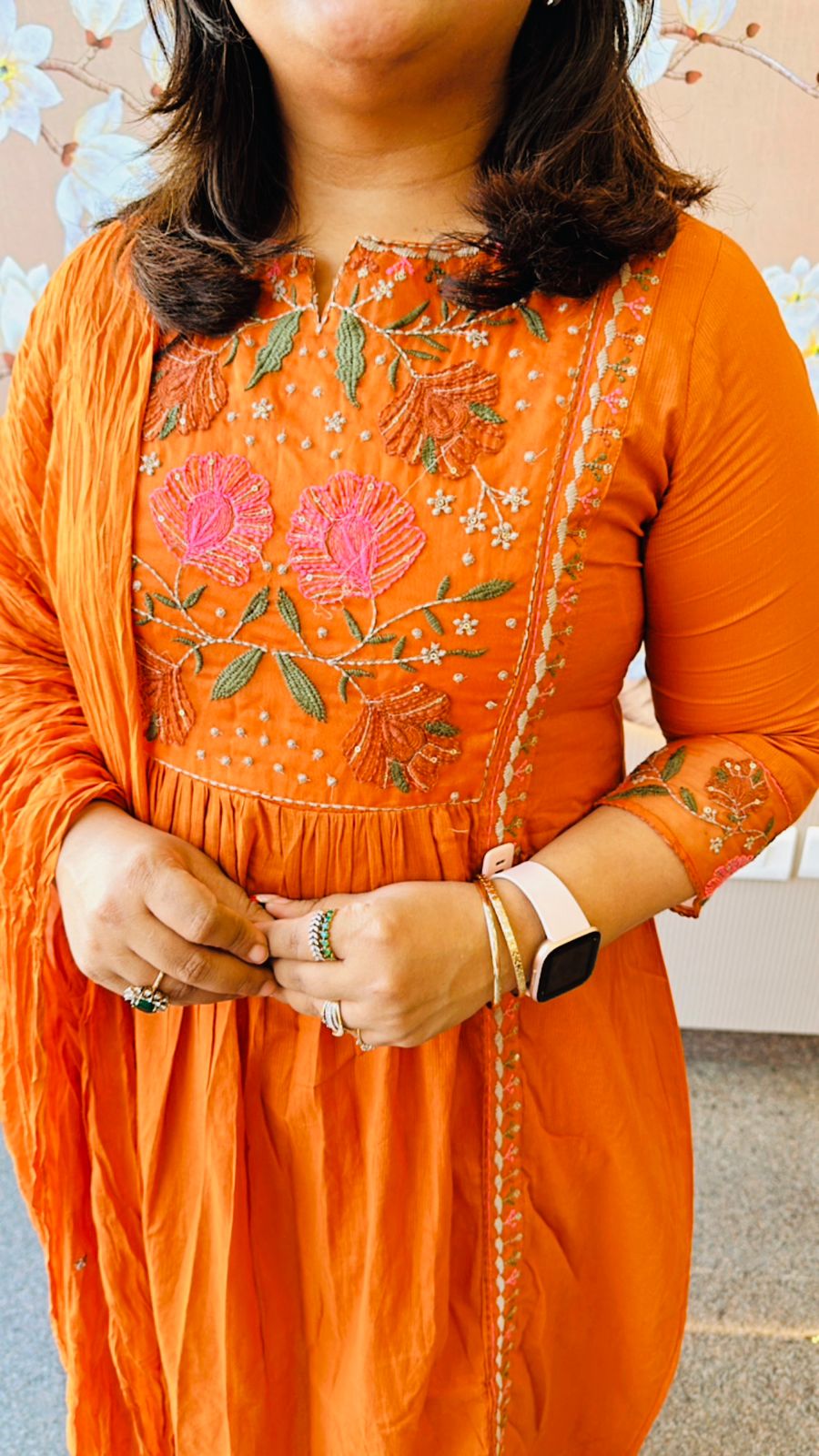 Pure cotton embroidered full suit with crushed cotton dupatta (loose fit)