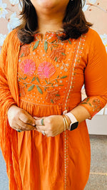 Pure cotton embroidered full suit with crushed cotton dupatta (loose fit)