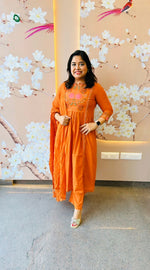 Pure cotton embroidered full suit with crushed cotton dupatta (loose fit)