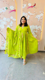 Pure Mul cotton embroidered Anarkali suit paired with brush painted dupatta