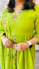 Pure Mul cotton embroidered Anarkali suit paired with brush painted dupatta