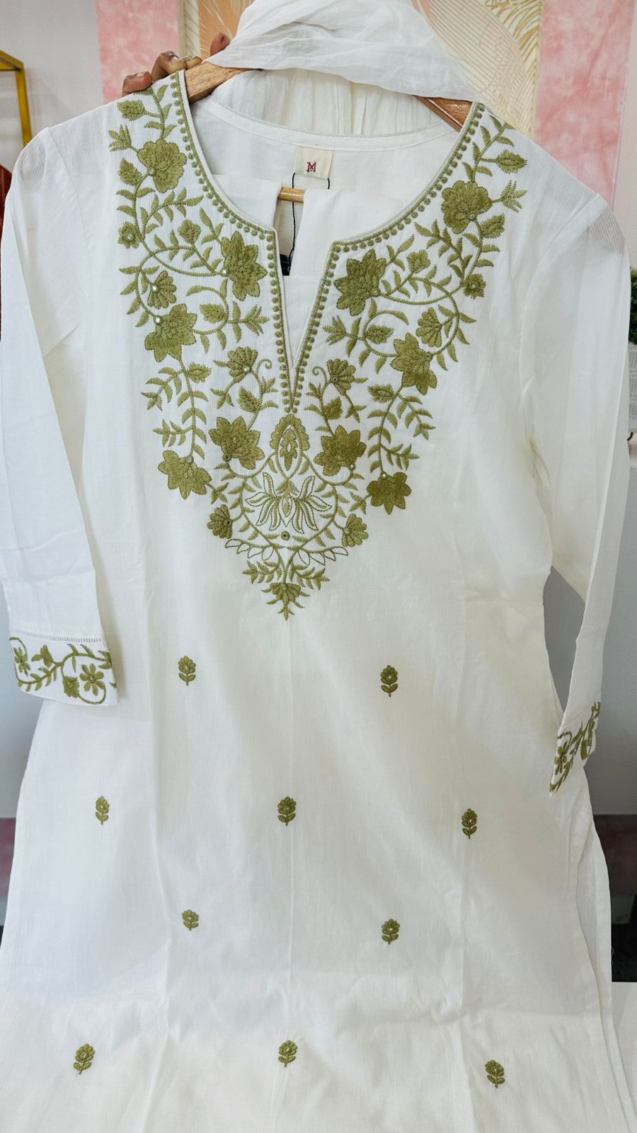 Pretty chikankari lining full suit in green