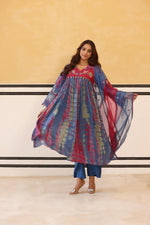 Pure Mul silk suit set front n back embroidered paired with organza dupatta