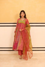 Pure Mul silk suit set front n back embroidered paired with organza dupatta