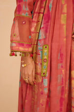 Pure Mul silk suit set front n back embroidered paired with organza dupatta