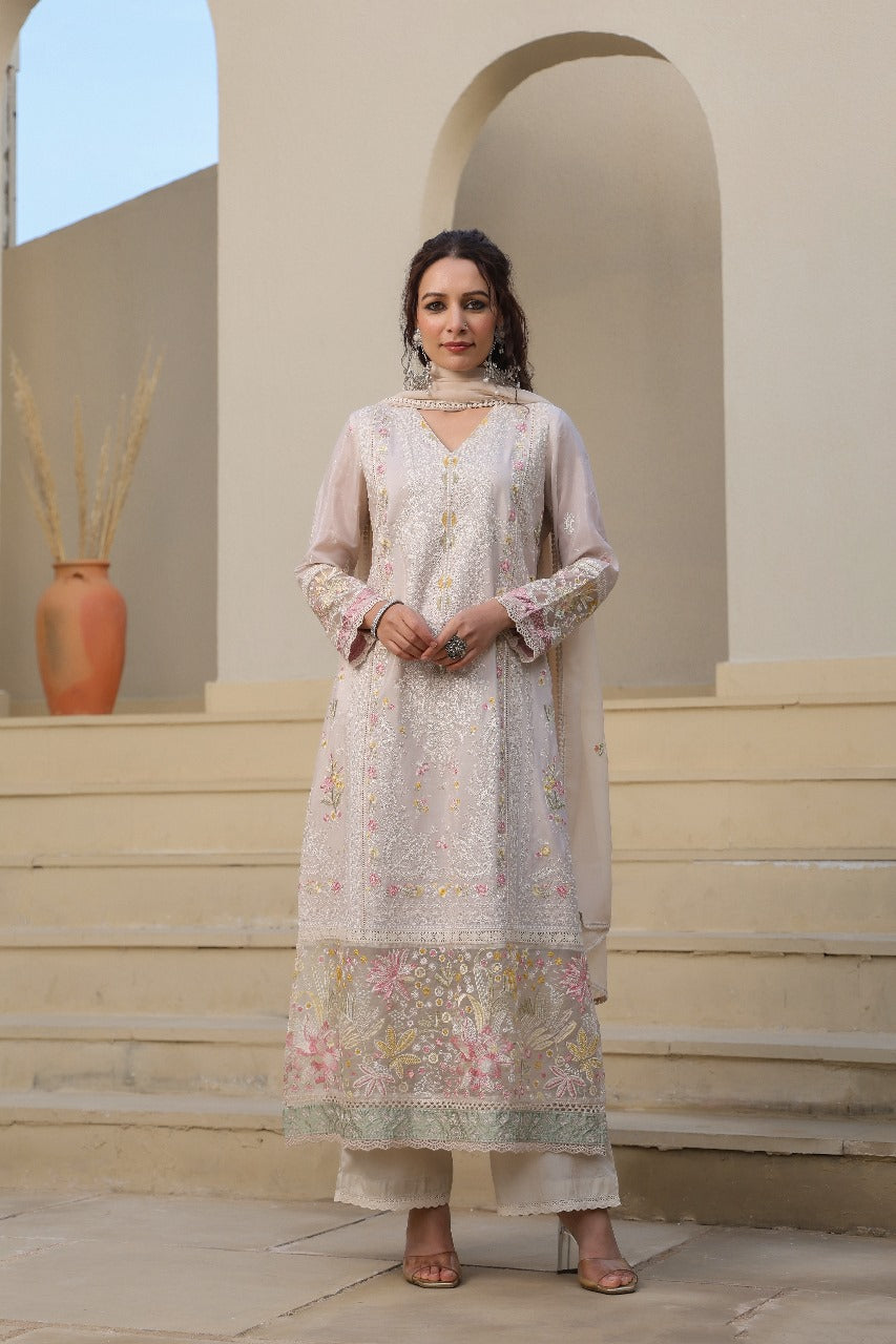 Gold shimmer fully embroidered Pakistani style suit set