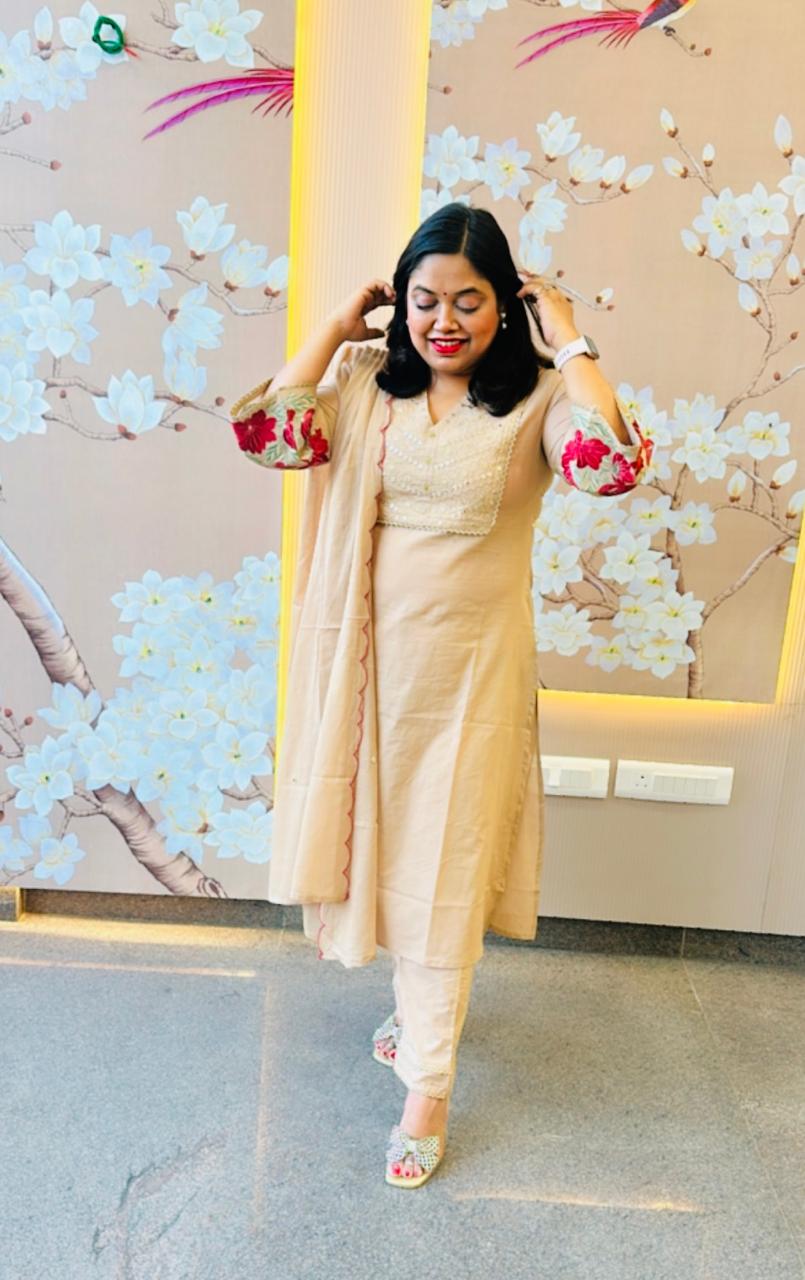 Pretty cotton embroidered full suit set