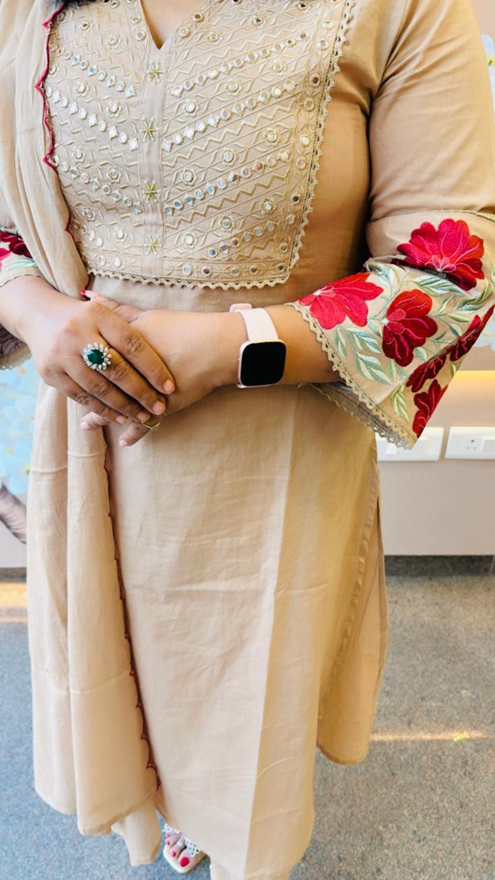 Pretty cotton embroidered full suit set