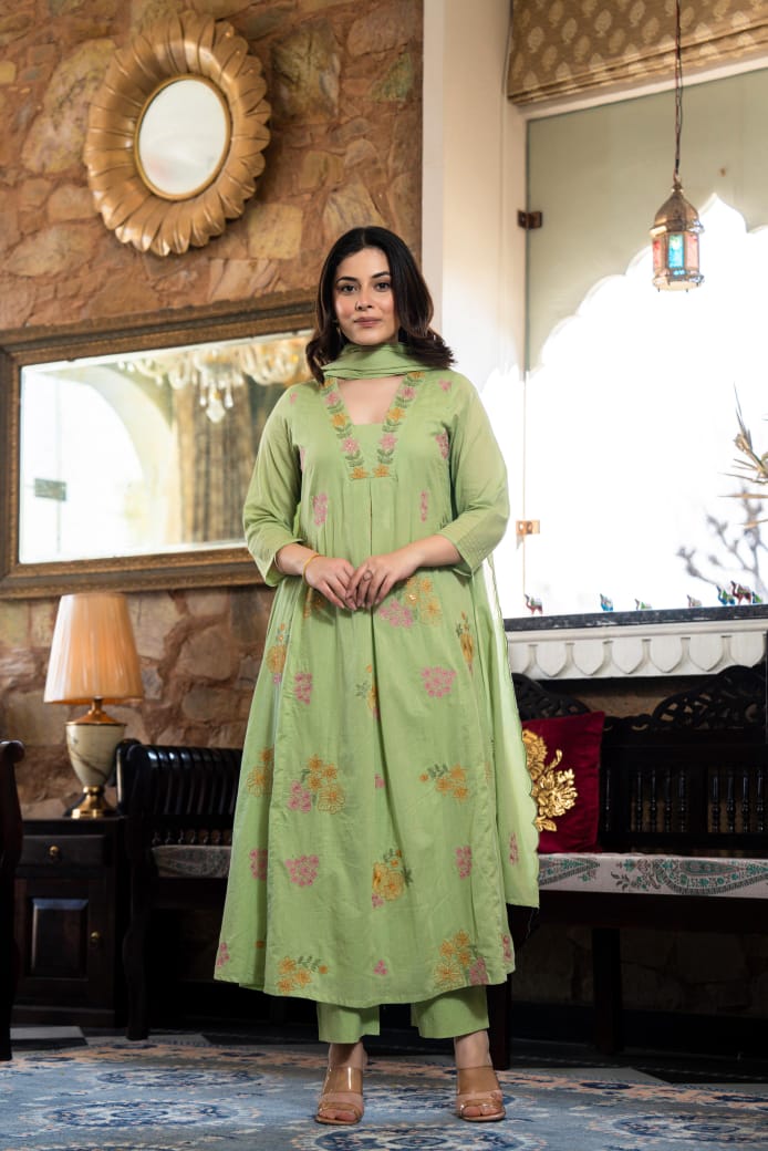 Pretty Mul cotton lining embroidered full suit set