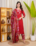 Pretty cotton full suit set in red