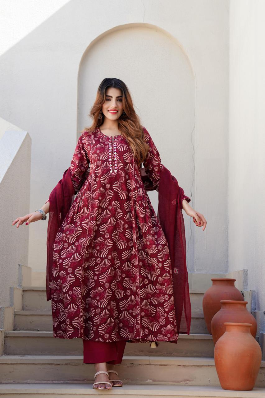 Pure cotton Kota doria embroidery dupatta full suit set