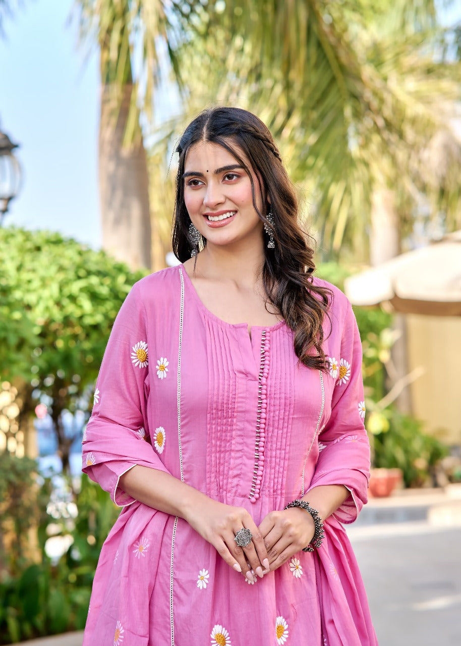 Premium cotton embroidered suit set