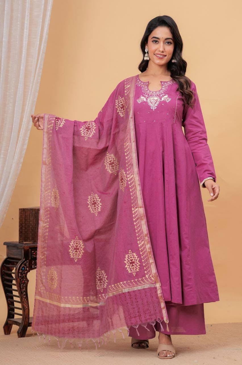 Pure Mul slub with beautiful yoke and pretty dupatta