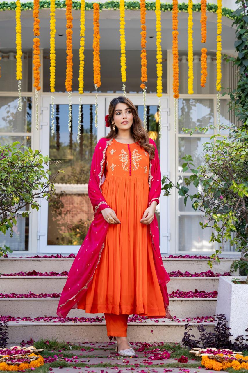 Premium chinon party wear suit set