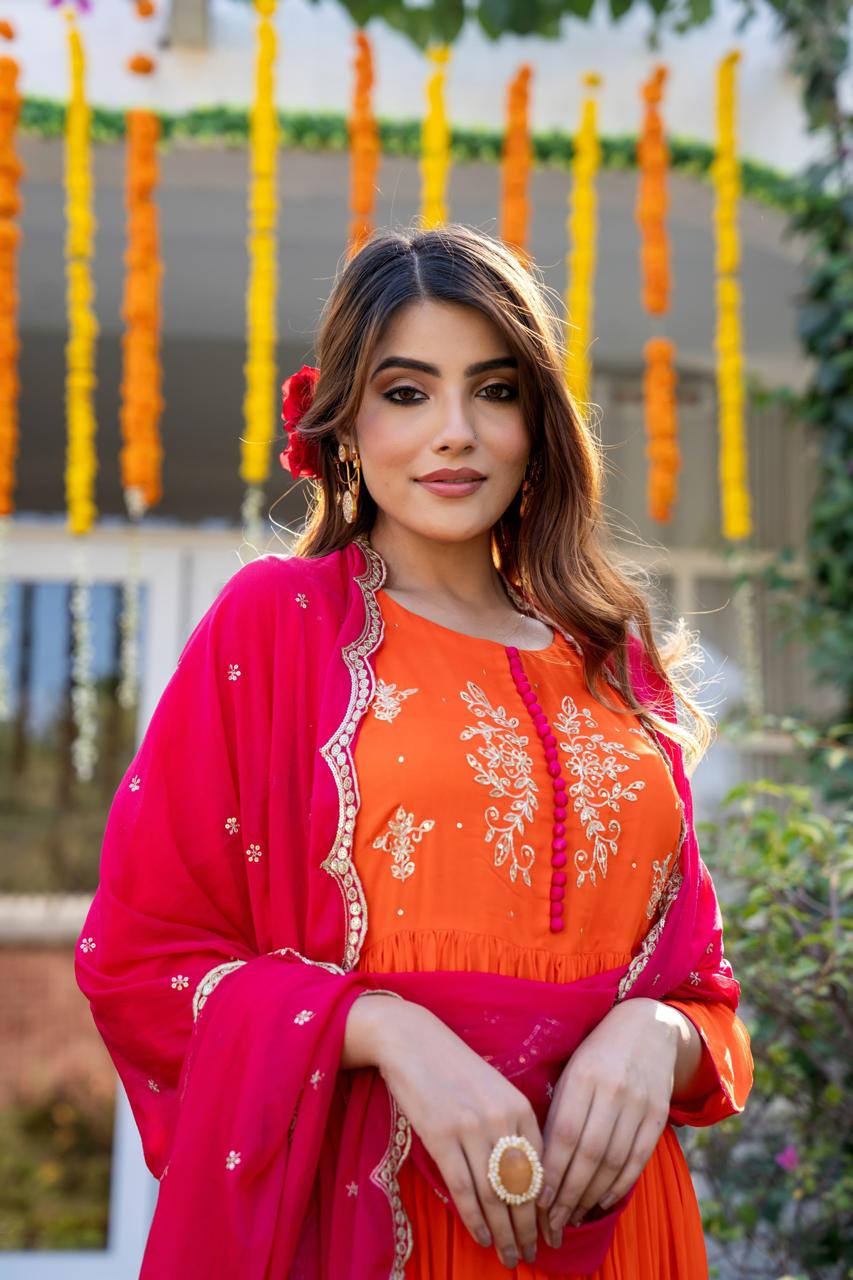 Premium chinon party wear suit set