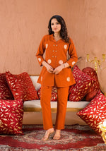 Heavy cotton embroidery Coord set in rust
