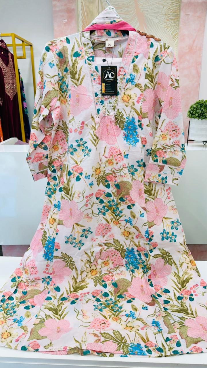 Wow premium cotton full suit set in pink